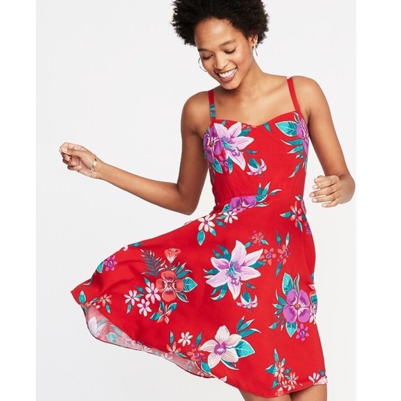 Old Navy Floral Cami Dress Sleeveless Sundress Red Size S - Picture 1 of 8